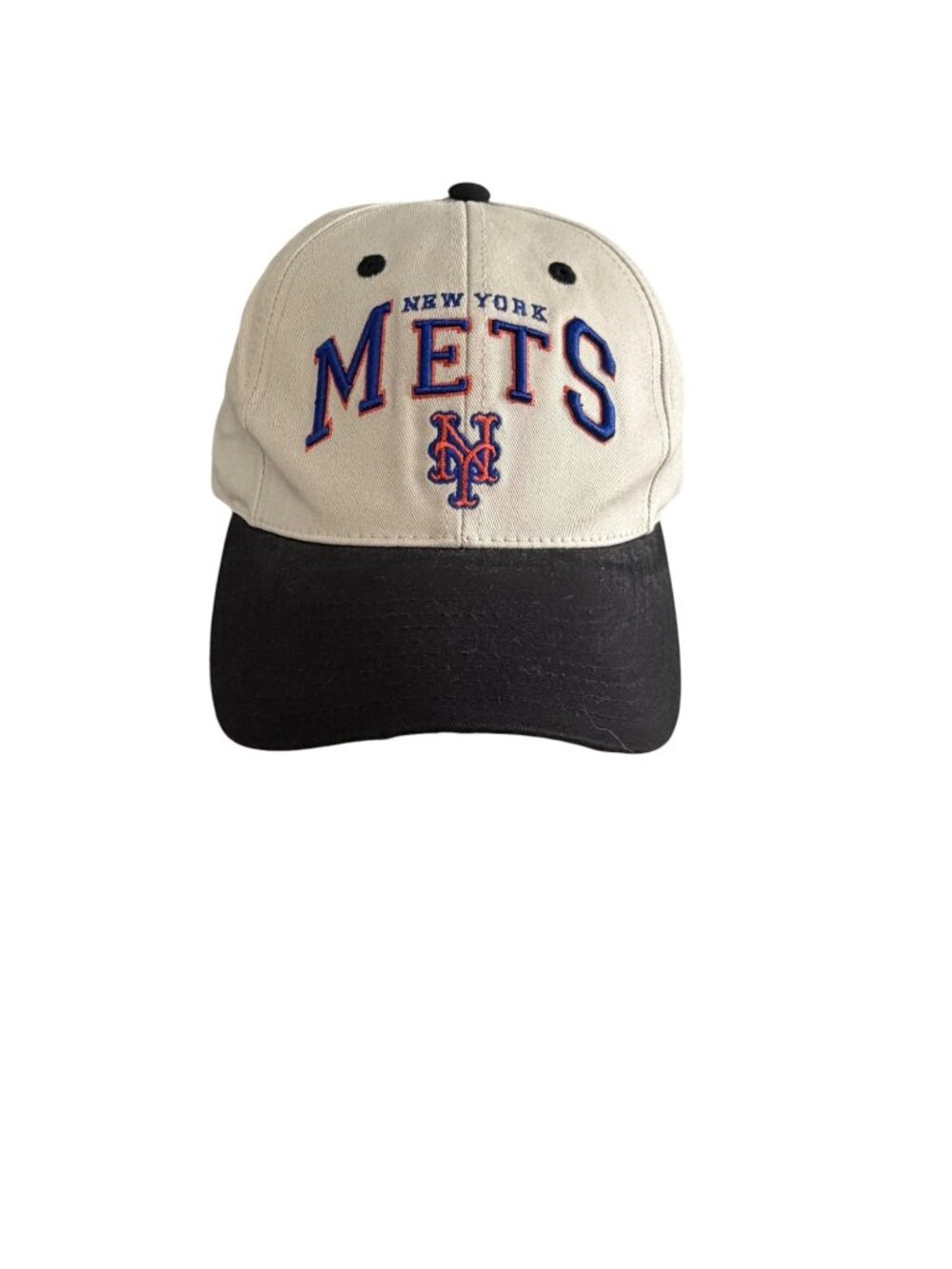 Vintage New York Mets Logo Athletic MLB Adjustable Strapback Hat NWT Cream Black